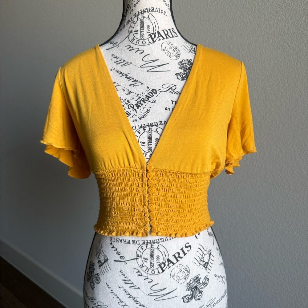 Forever 21 Mustard Smocked Blouse
